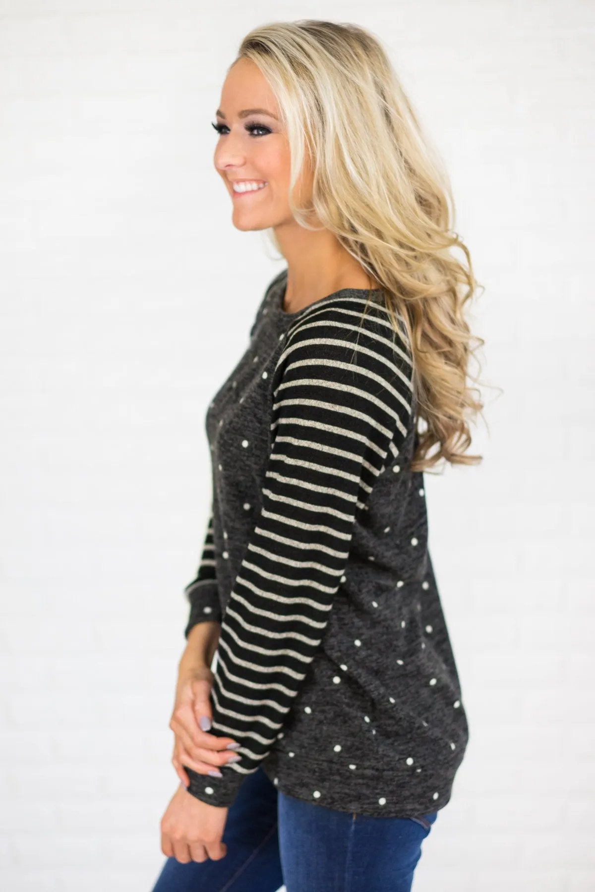Cozy Polka Dot & Stripe Crew Sweater