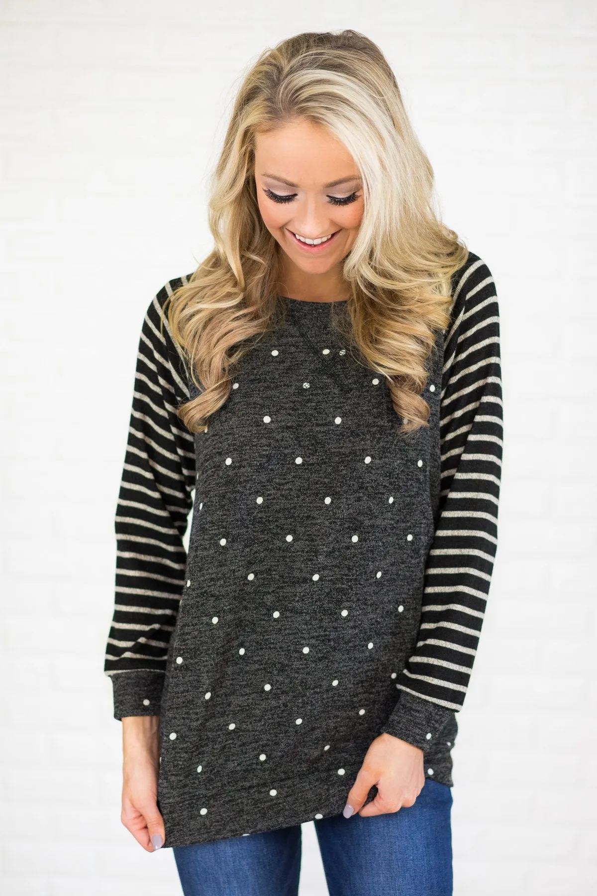 Cozy Polka Dot & Stripe Crew Sweater