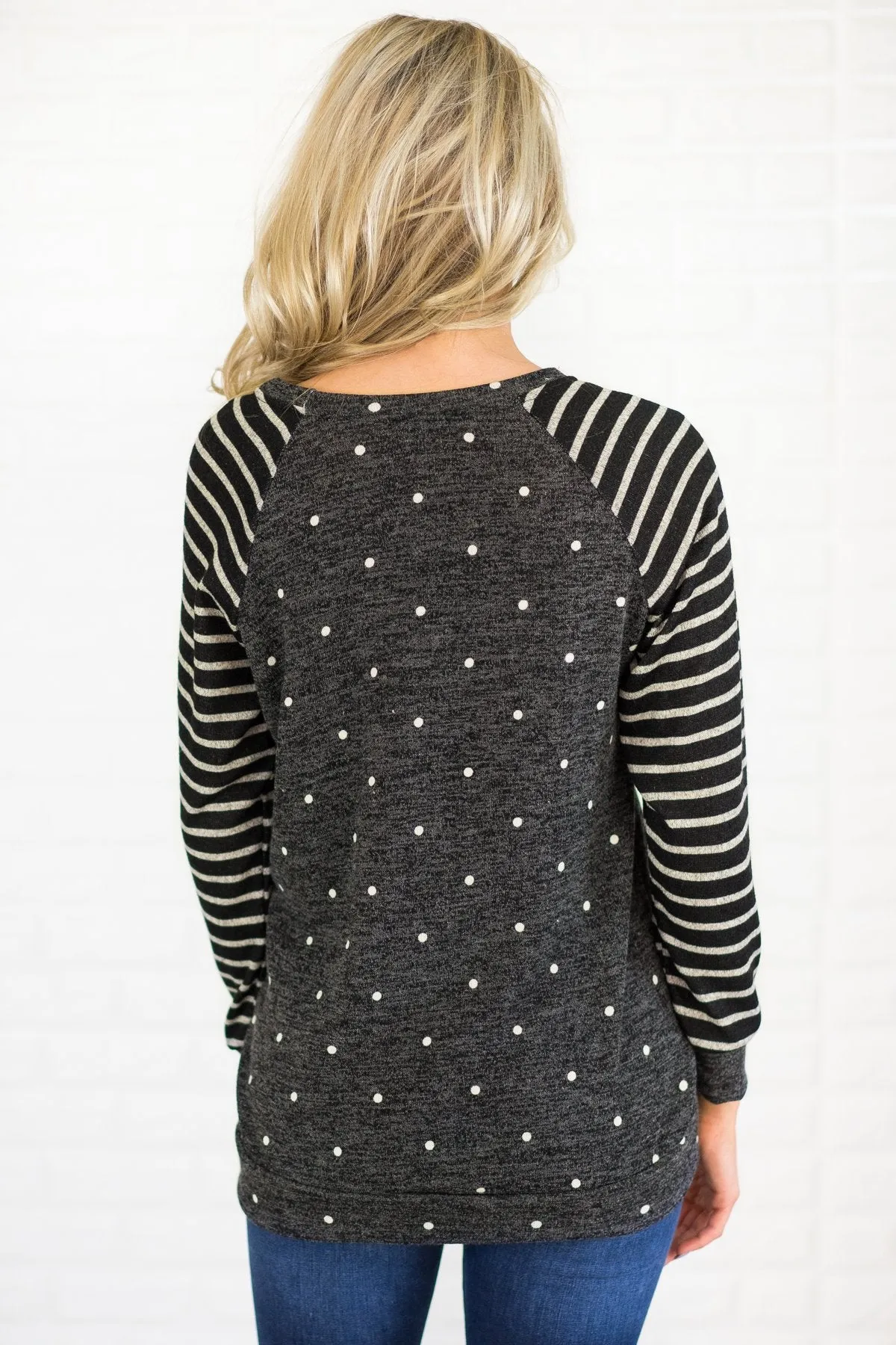 Cozy Polka Dot & Stripe Crew Sweater