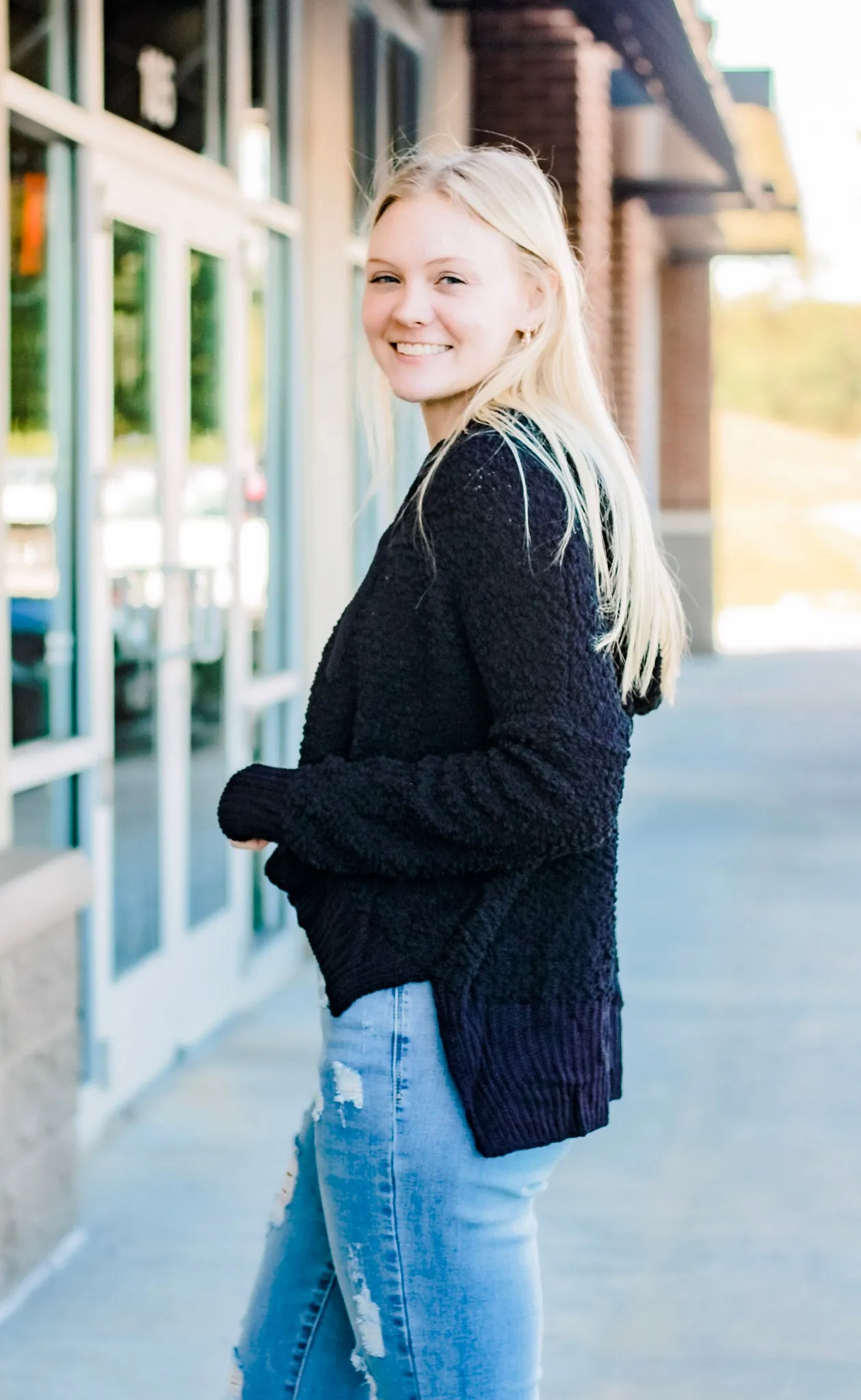 Cozy Up Popcorn Sweater in Black