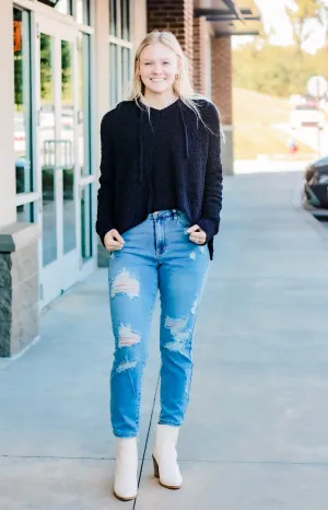 Cozy Up Popcorn Sweater in Black
