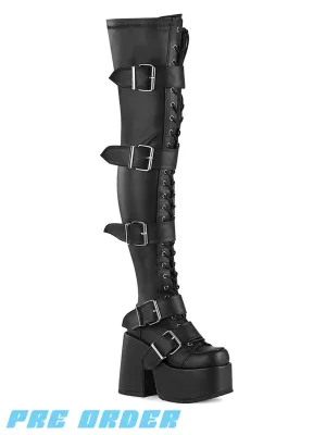DEMONIA CAMEL-305 - BLACK STRETCH VEGAN LEATHER ✰ PRE ORDER ✰