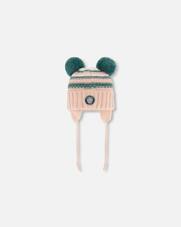 Deux par Deux - Knit Hat With Ears Light Pink Cat Face