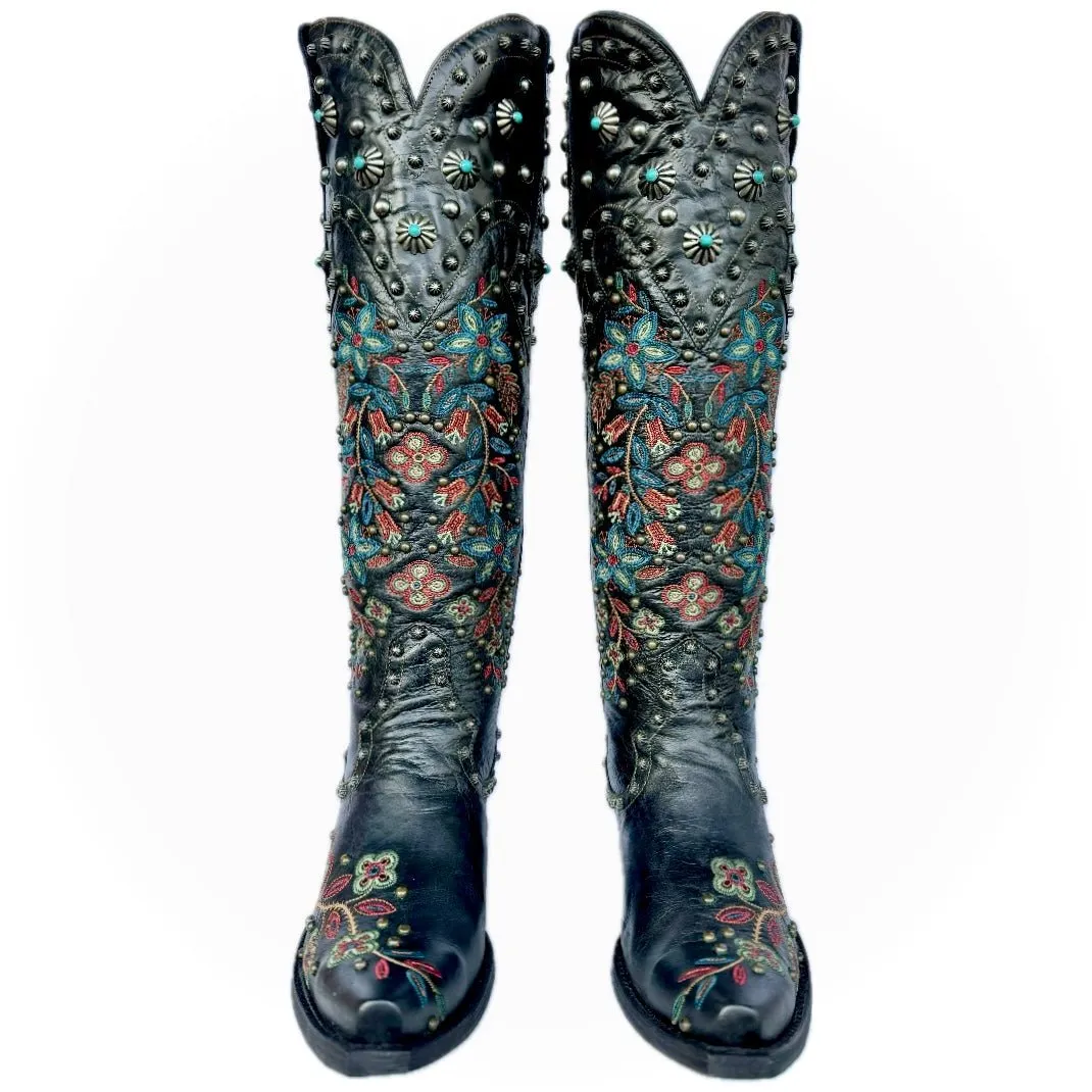 DOUBLE D RANCH By OLD GRINGO Huron Valley 17” Studded Floral Knee High Cowgirl Cowboy Western Boots