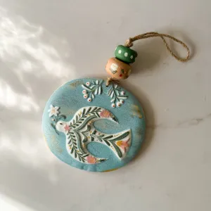 Dove Metal Ornament with Wood Beads