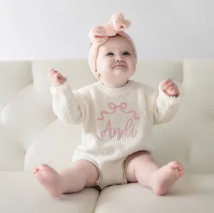 EMBROIDERED BOW ROMPER
