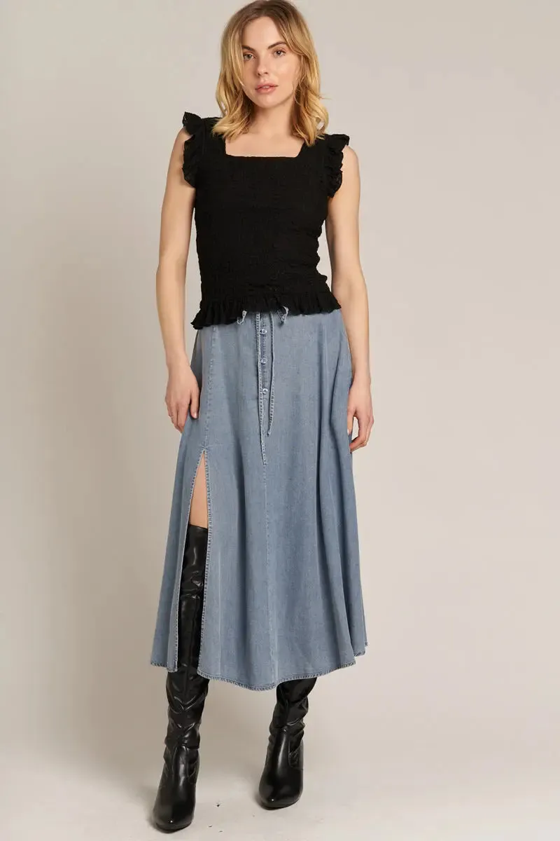 En Creme Howdy Denim Skirt – Effortless Comfort with a Chic Edge