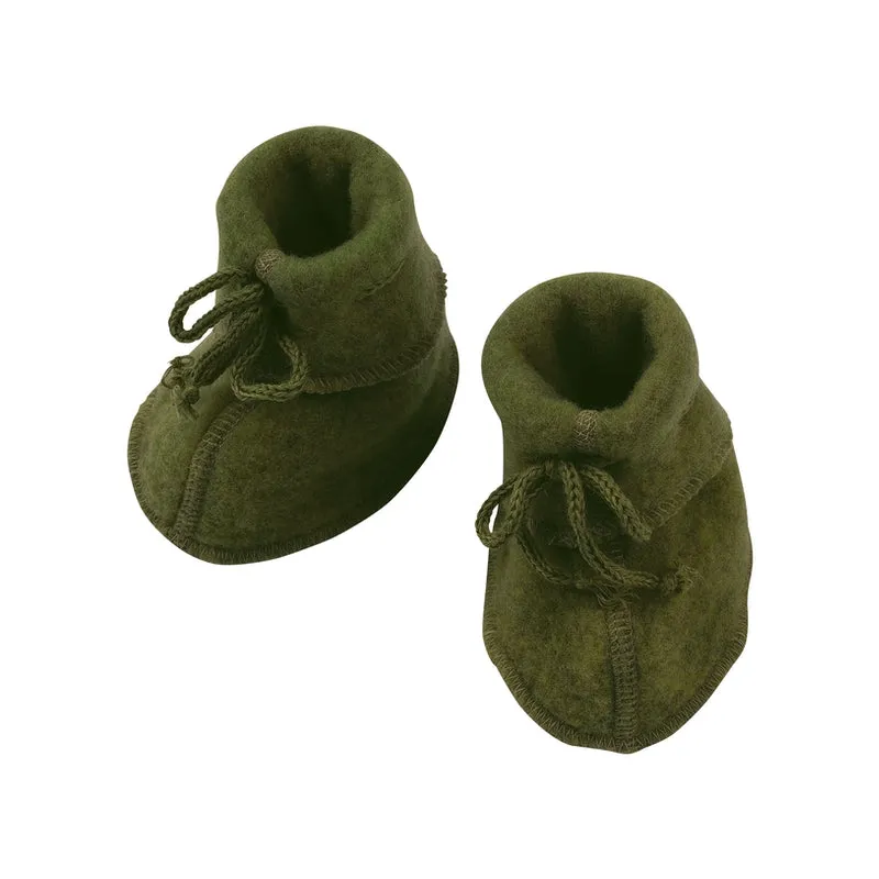 Engel  Baby booties with ribbon wool fleece, reed melange