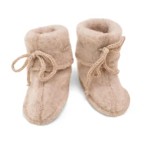 Engel  Baby booties with ribbon wool fleece sand melange