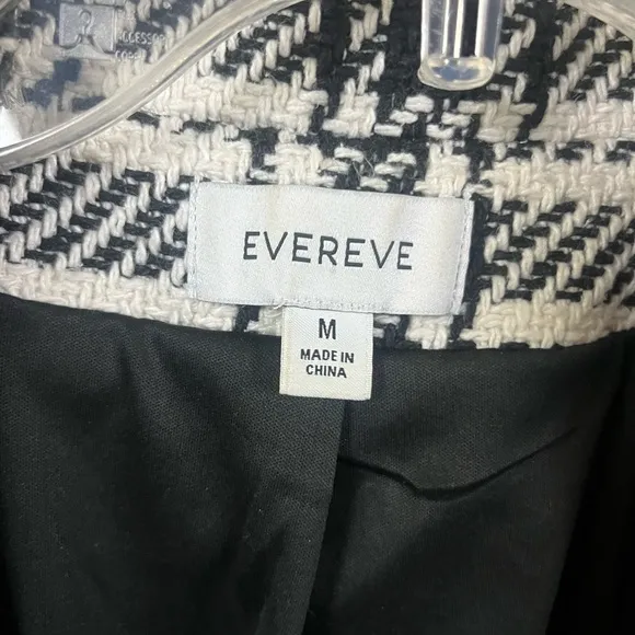 Evereve Women’s Kennedy Blazer White Black Plaid Tweed One Button- Size Medium