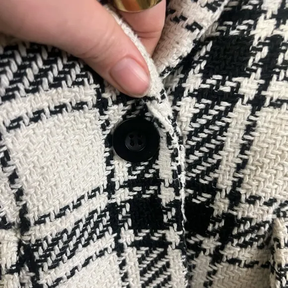 Evereve Women’s Kennedy Blazer White Black Plaid Tweed One Button- Size Medium