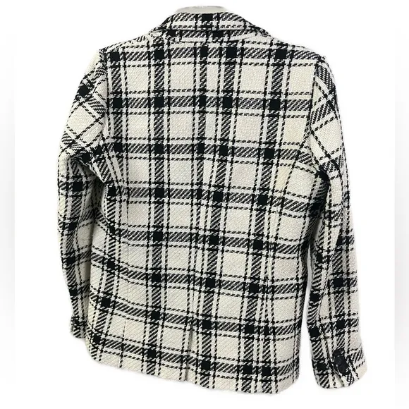 Evereve Women’s Kennedy Blazer White Black Plaid Tweed One Button- Size Medium