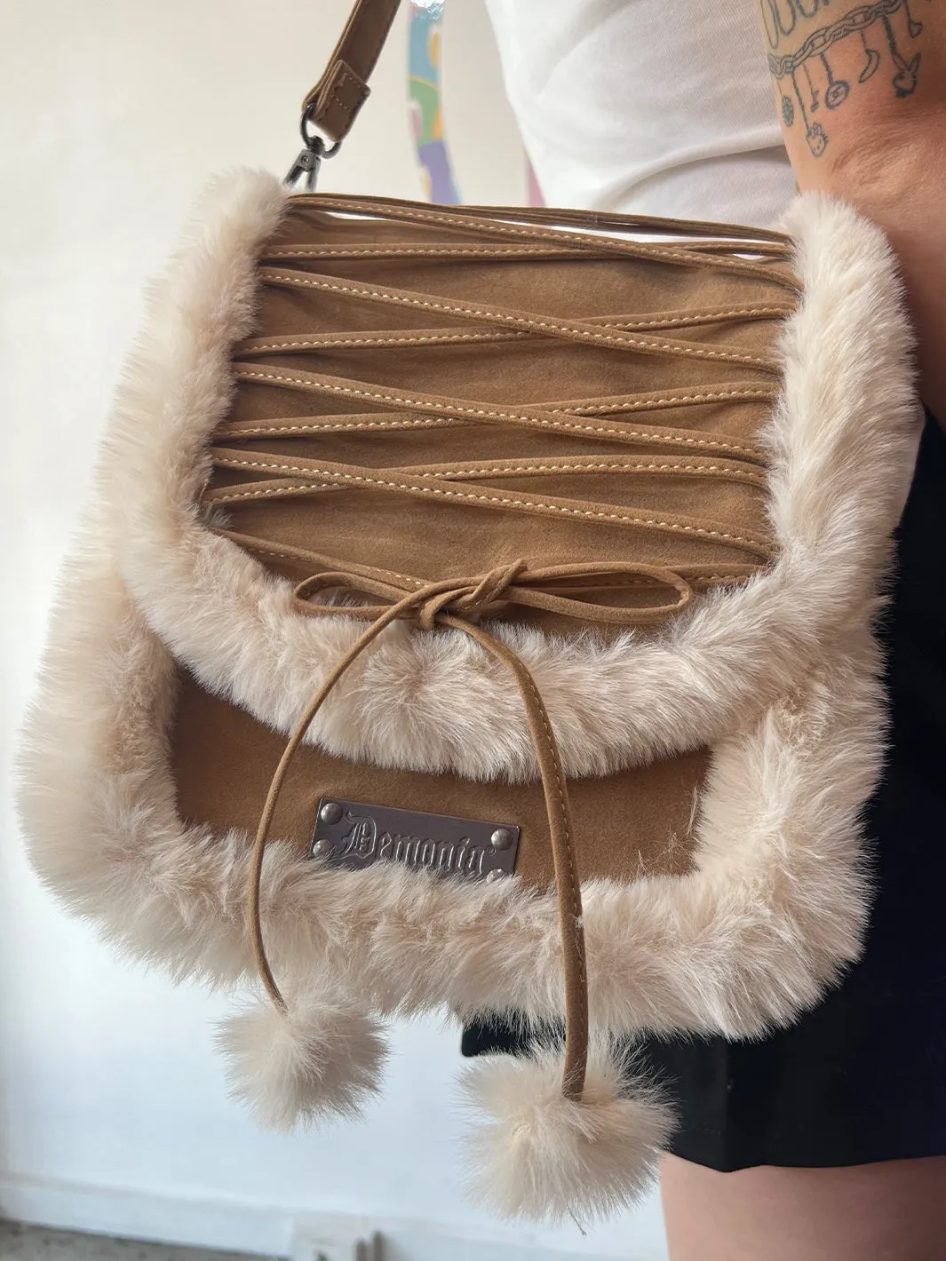 FAUX SUEDE & FUR CROSS BODY BAG - CAMEL ✰ PRE ORDER ✰