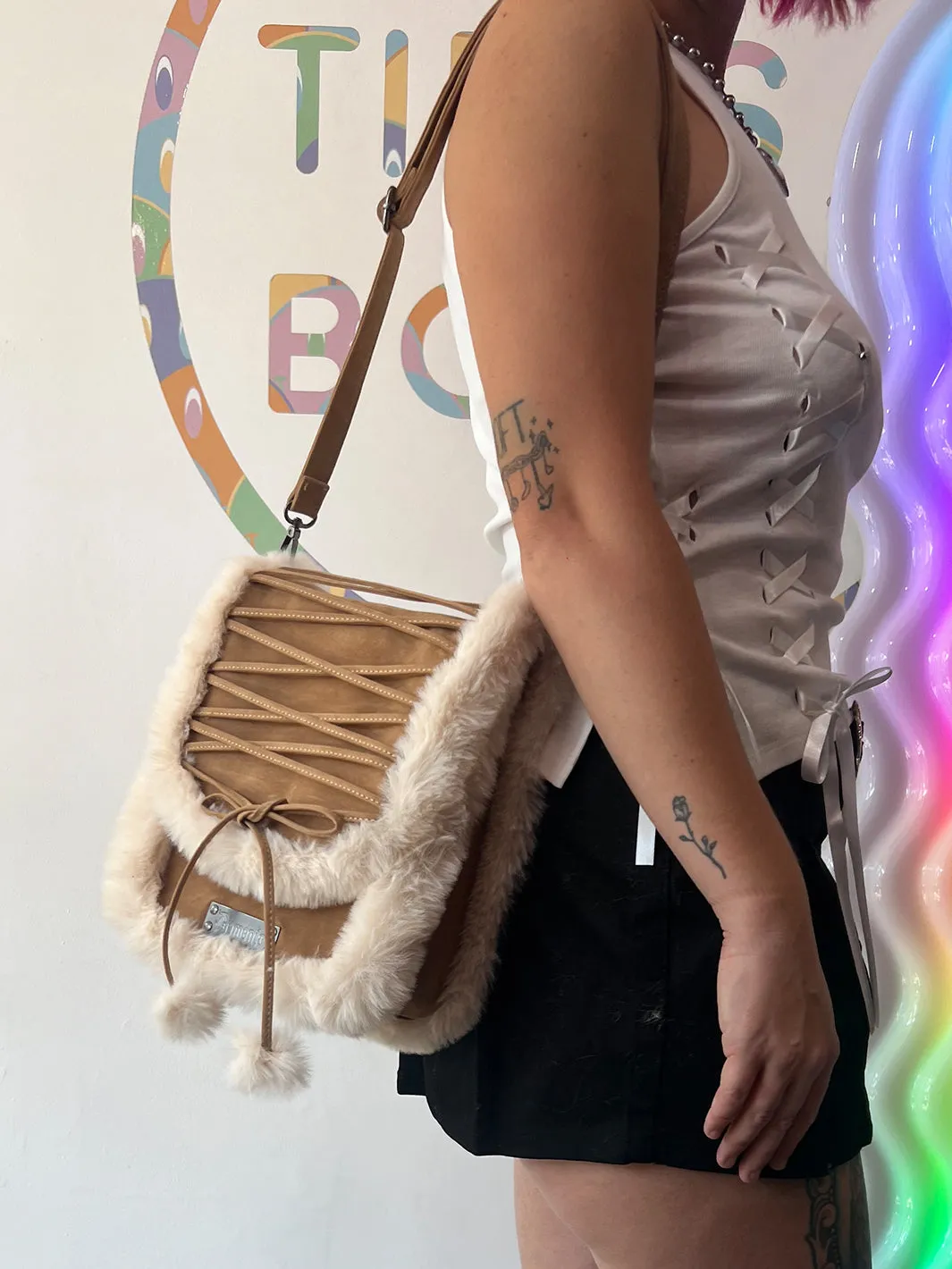 FAUX SUEDE & FUR CROSS BODY BAG - CAMEL ✰ PRE ORDER ✰