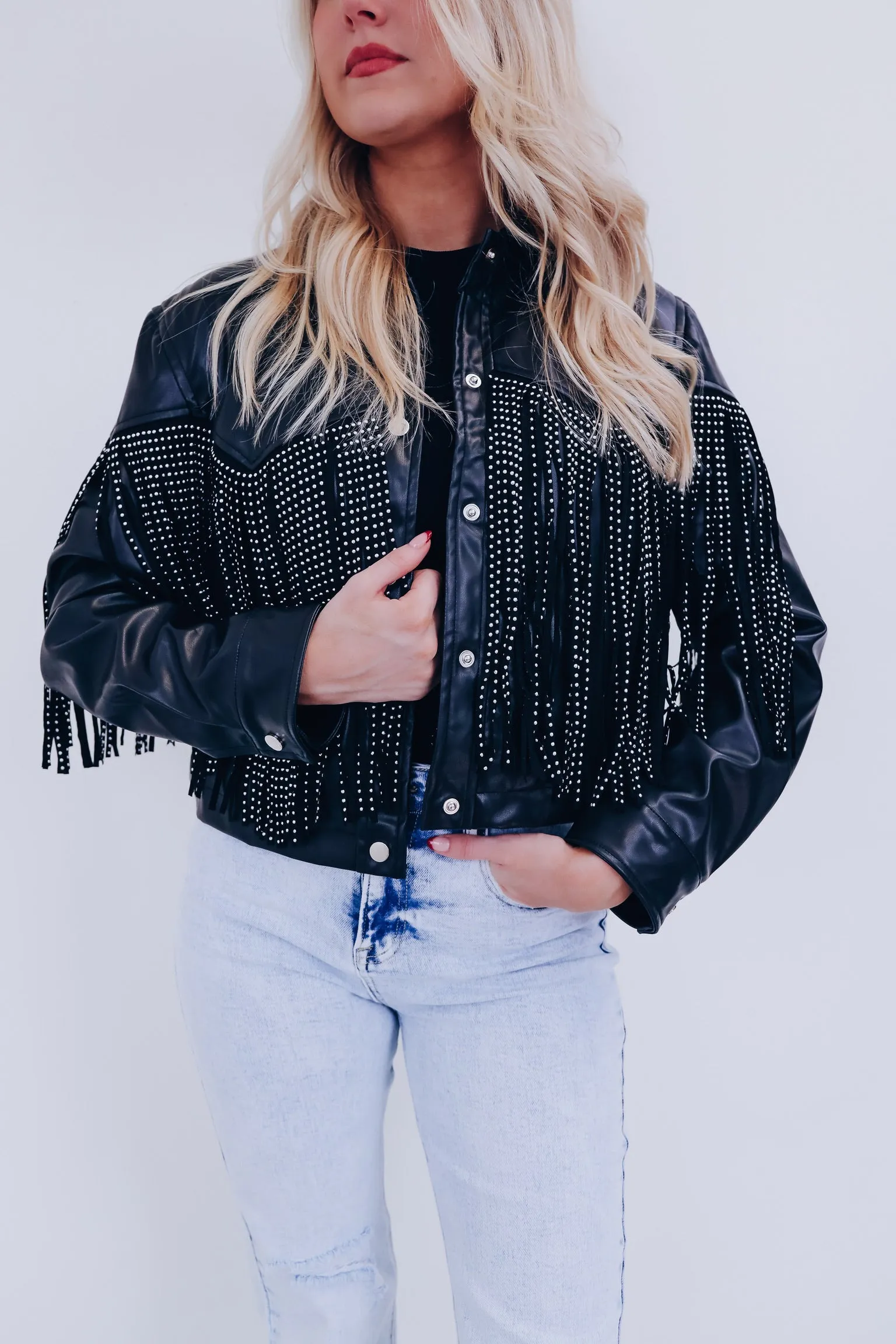 Fenton Faux Leather Fringe Jacket - Black