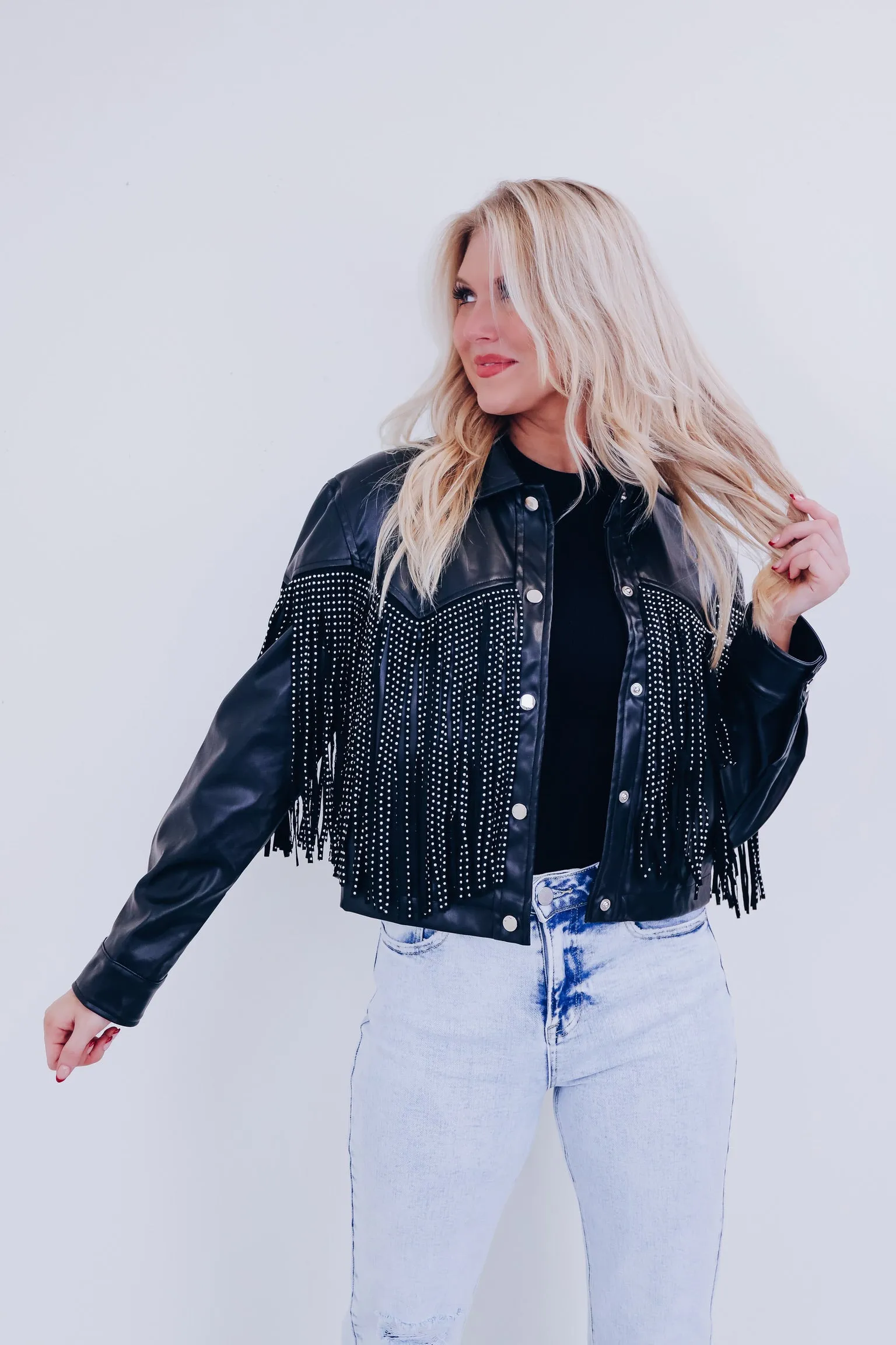 Fenton Faux Leather Fringe Jacket - Black