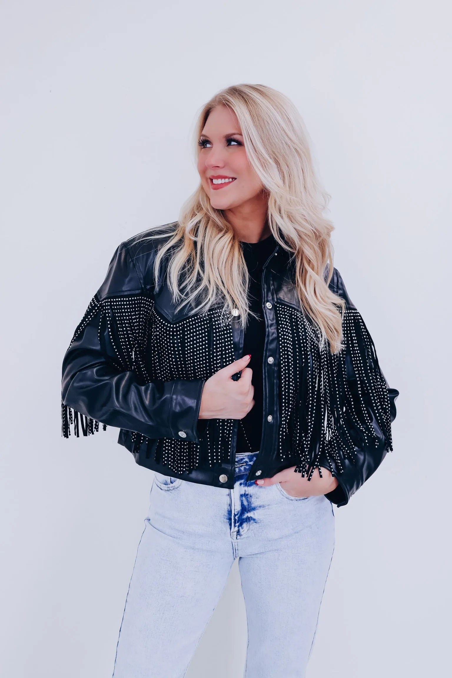 Fenton Faux Leather Fringe Jacket - Black