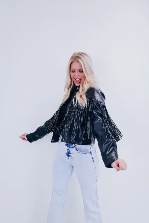 Fenton Faux Leather Fringe Jacket - Black