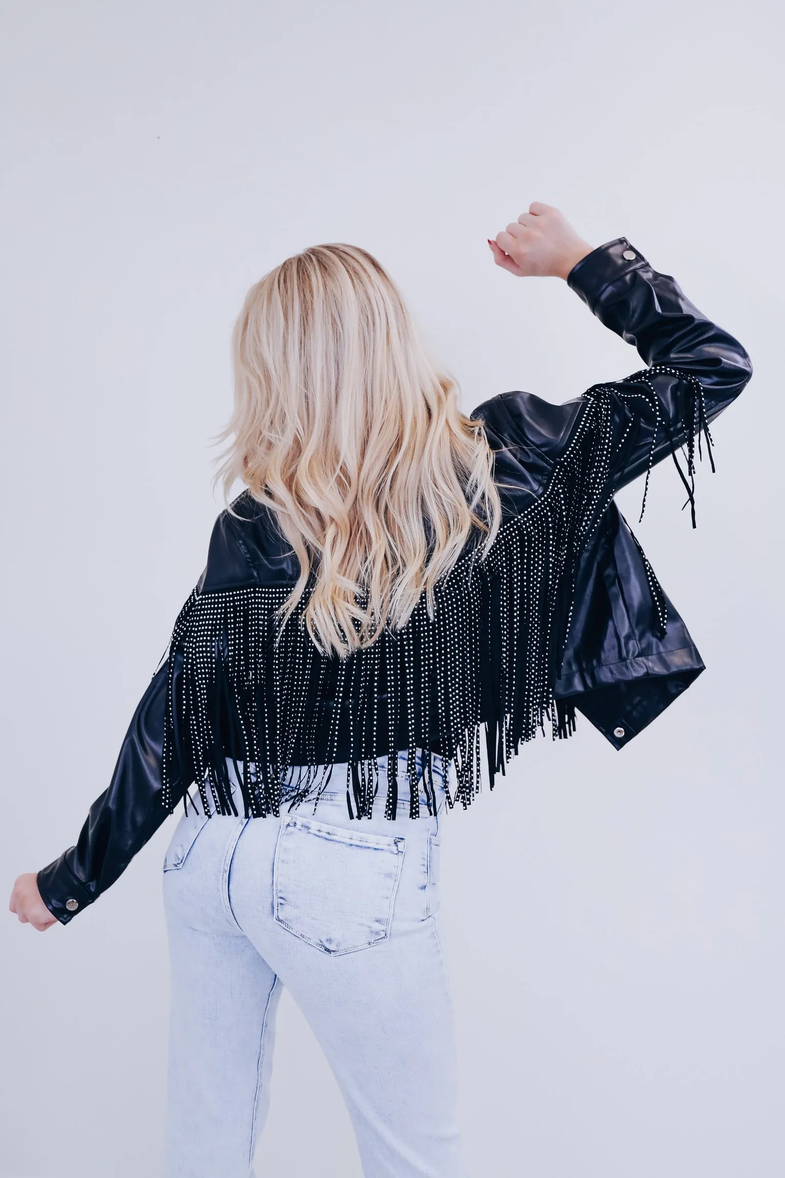 Fenton Faux Leather Fringe Jacket - Black