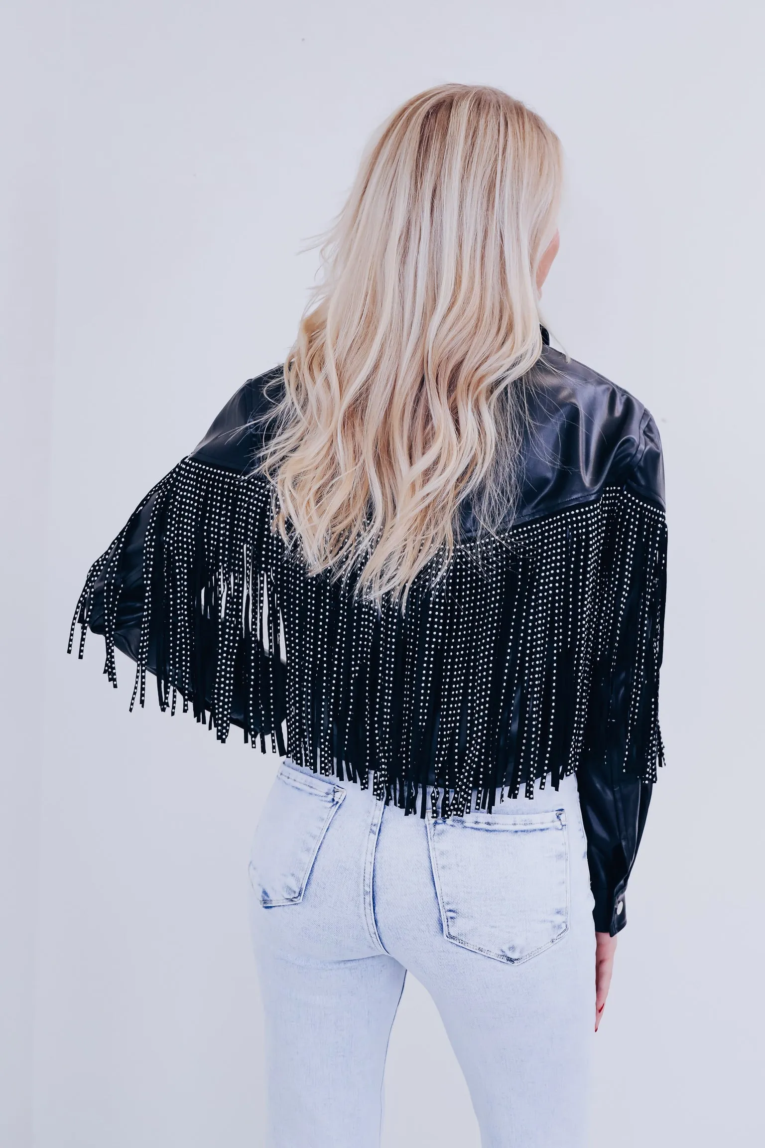 Fenton Faux Leather Fringe Jacket - Black