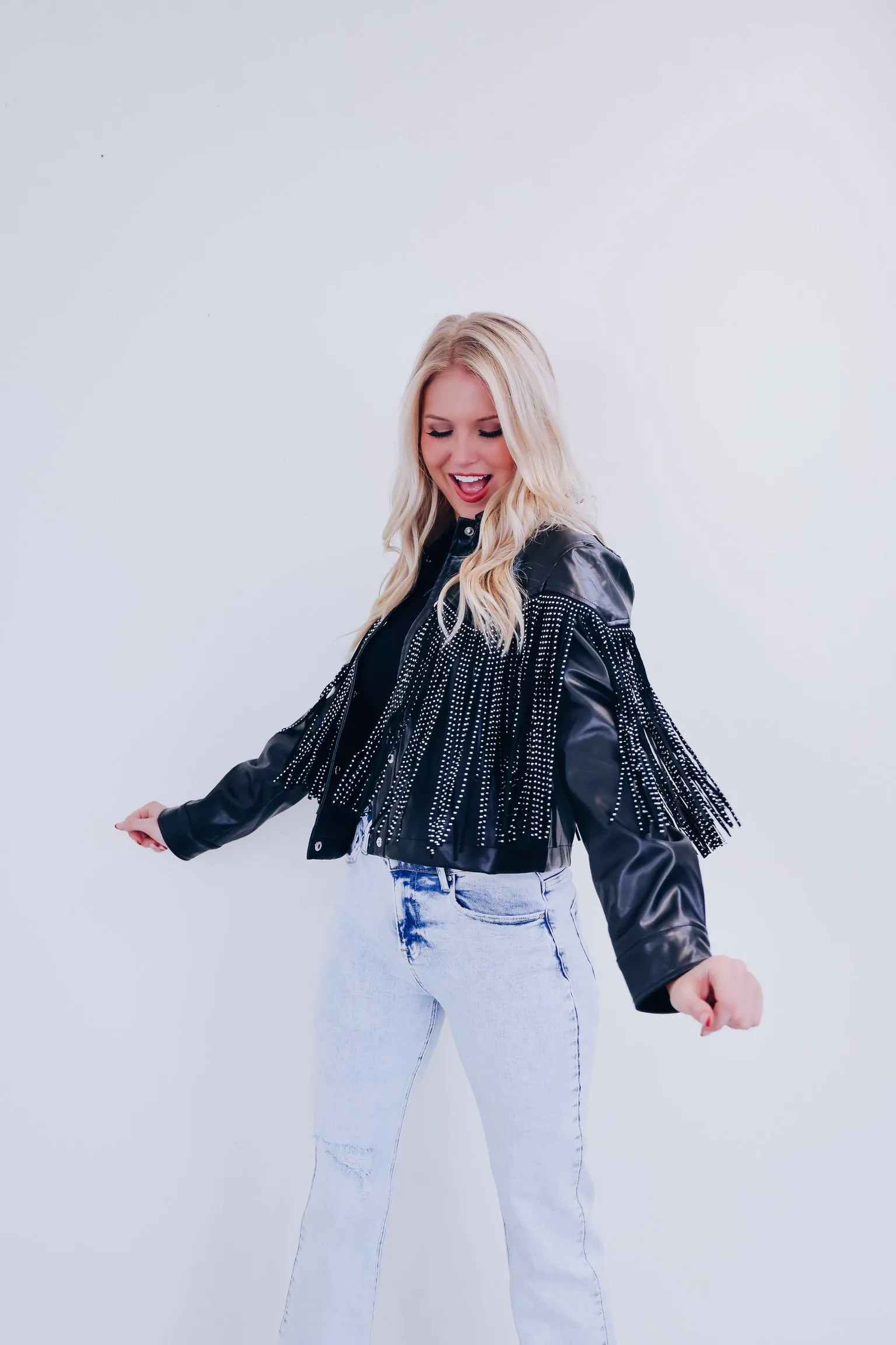 Fenton Faux Leather Fringe Jacket - Black