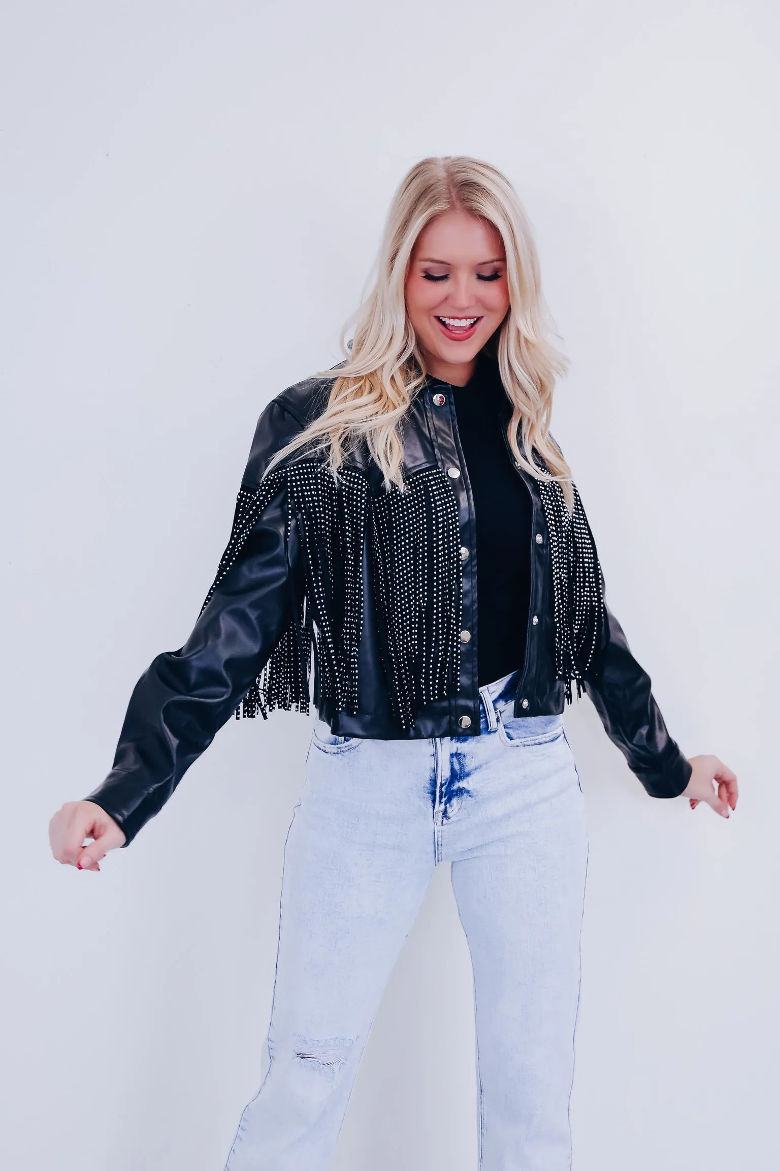 Fenton Faux Leather Fringe Jacket - Black