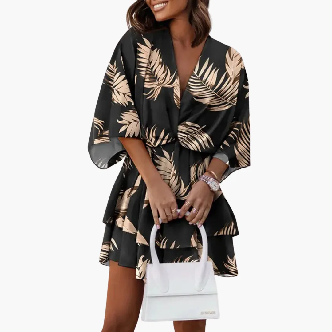 Floral V Neck Mini Dress for Women