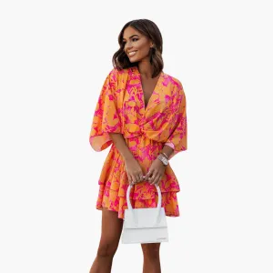 Floral V Neck Mini Dress for Women