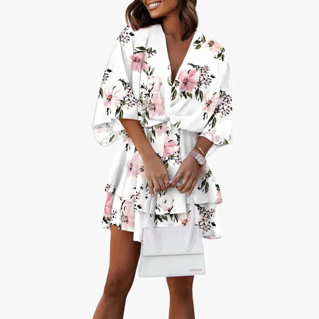 Floral V Neck Mini Dress for Women