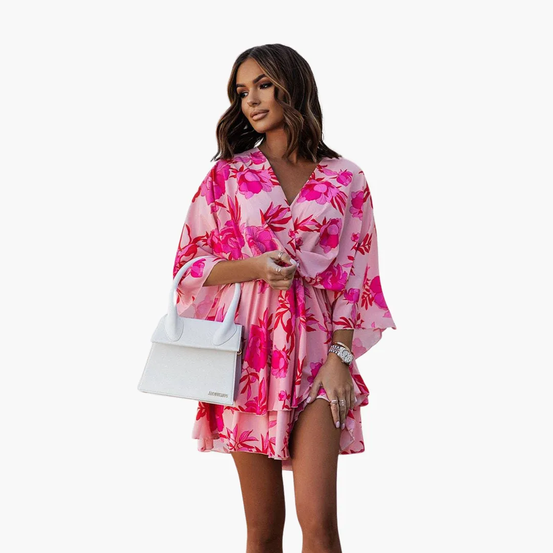 Floral V Neck Mini Dress for Women
