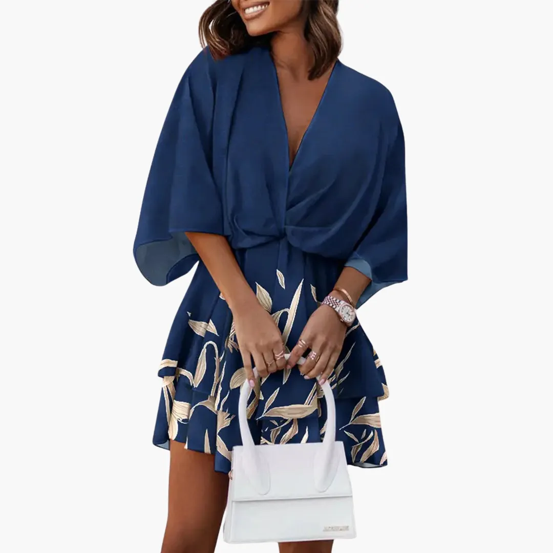 Floral V Neck Mini Dress for Women