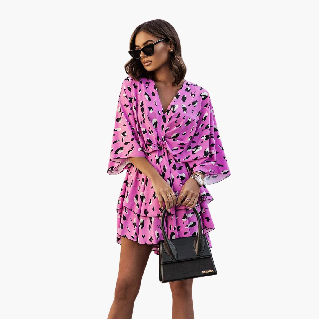 Floral V Neck Mini Dress for Women