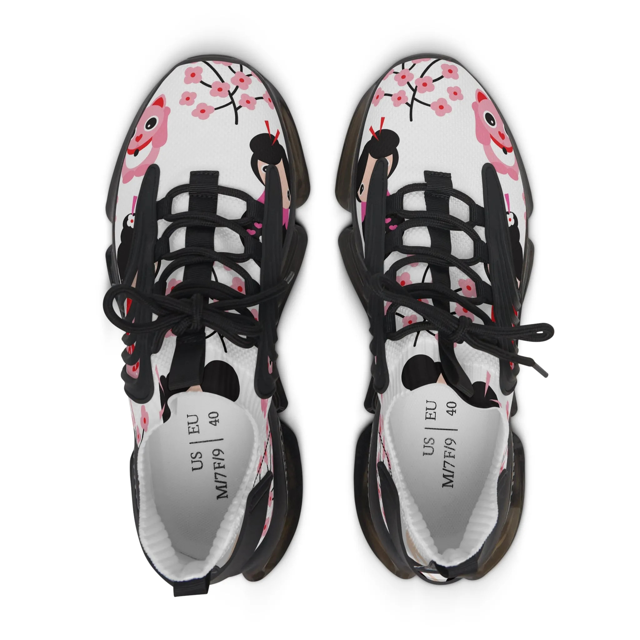 Floral Women's Mesh Sneakers - Cute Panda and Cherry Blossom Design