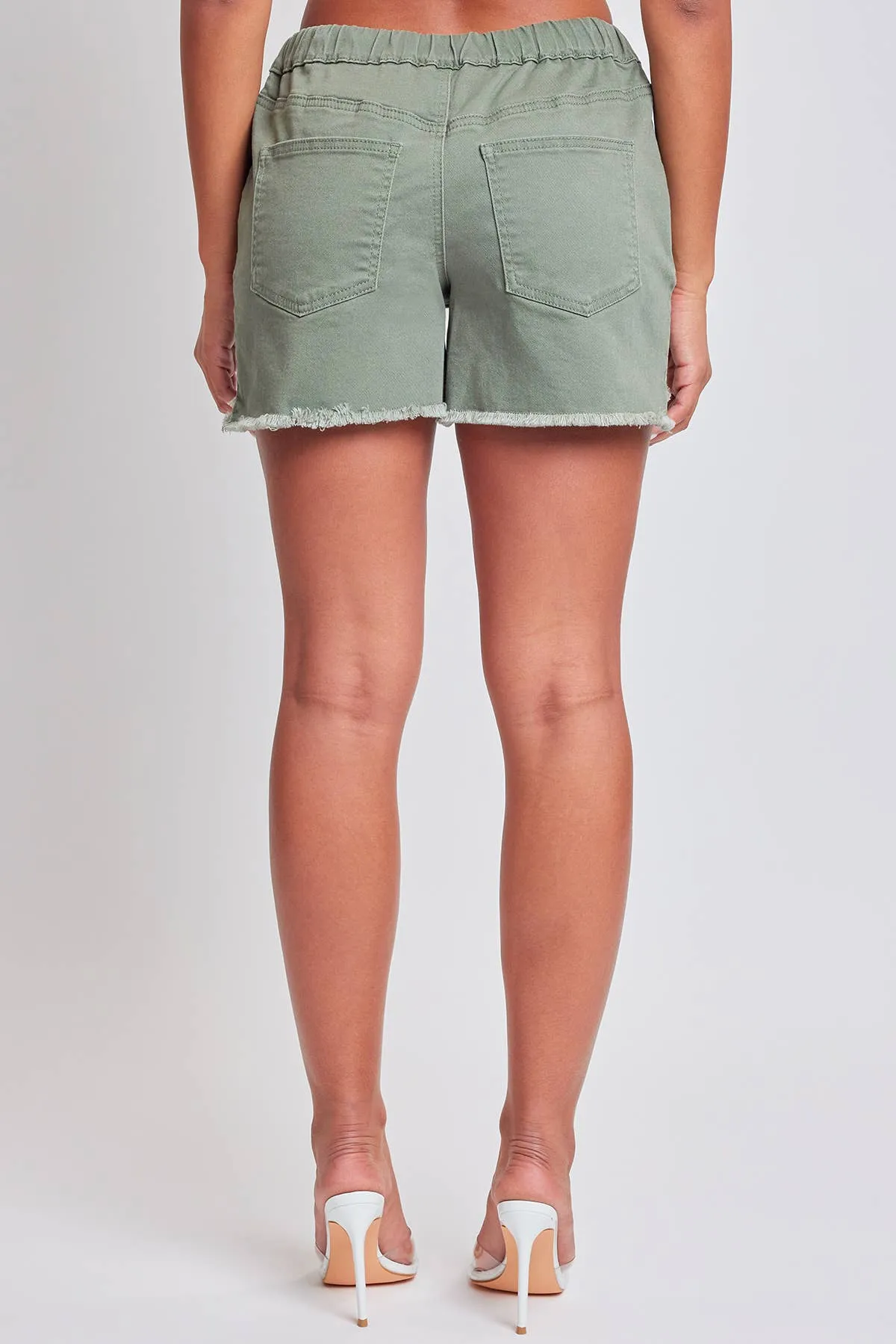 Frayed Hem Pull-on Shorts: Evergreen
