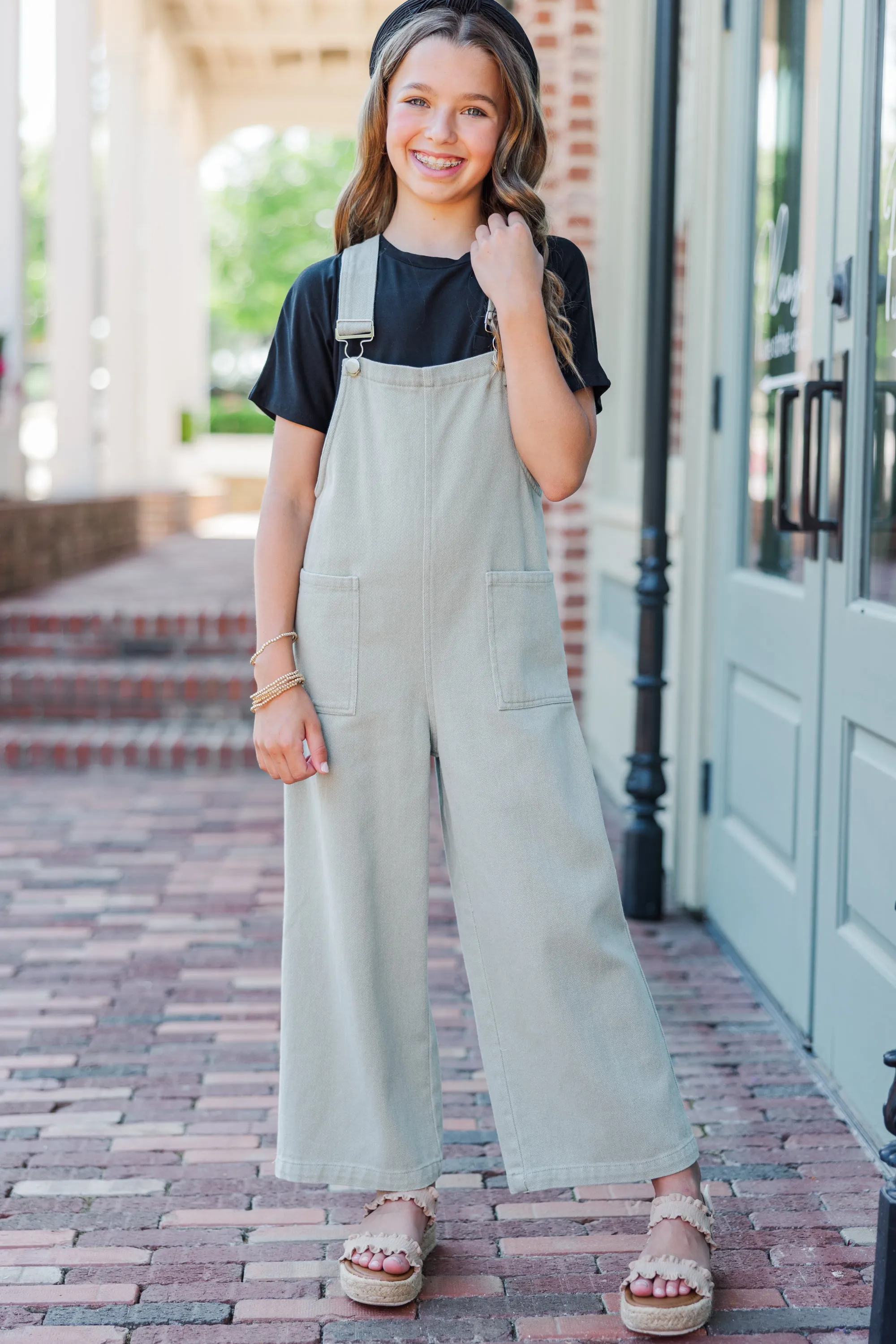Girls: Have A Little Fun Olive Green Overalls