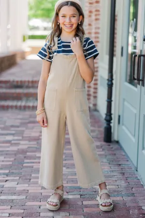 Girls: Have A Little Fun Tan Brown Overalls