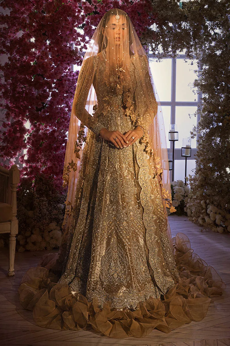 Golden Lehenga Gown Dress for Pakistani Bridal Dresses
