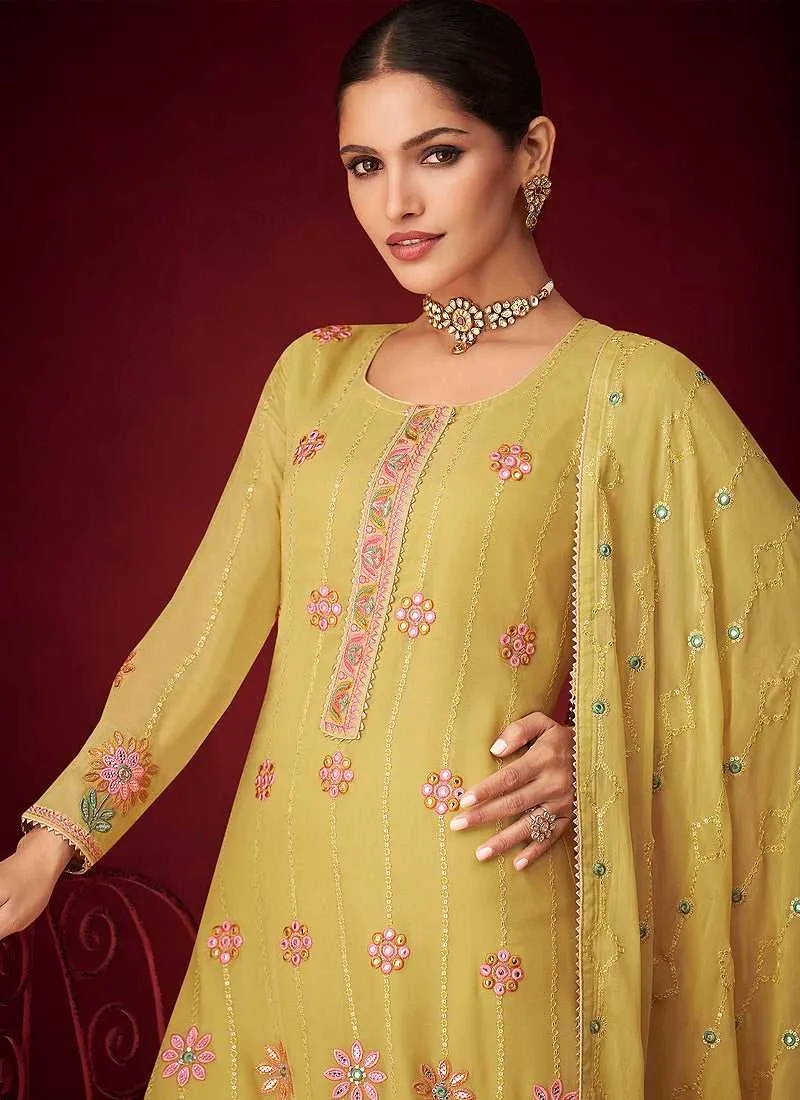 Golden Sequins Embroidered Straight Pant Style Suit