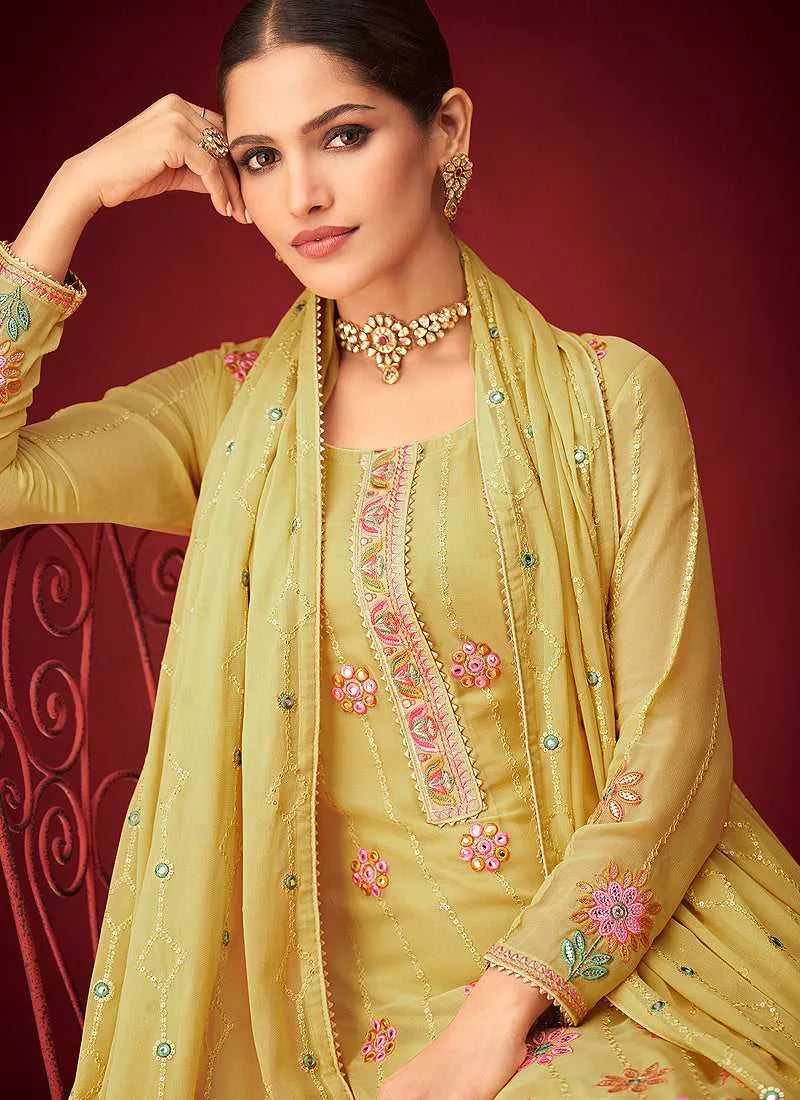Golden Sequins Embroidered Straight Pant Style Suit