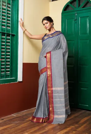 Grey Pure Pavani Handcrafted Kanchi Cotton Saree-UNM76842