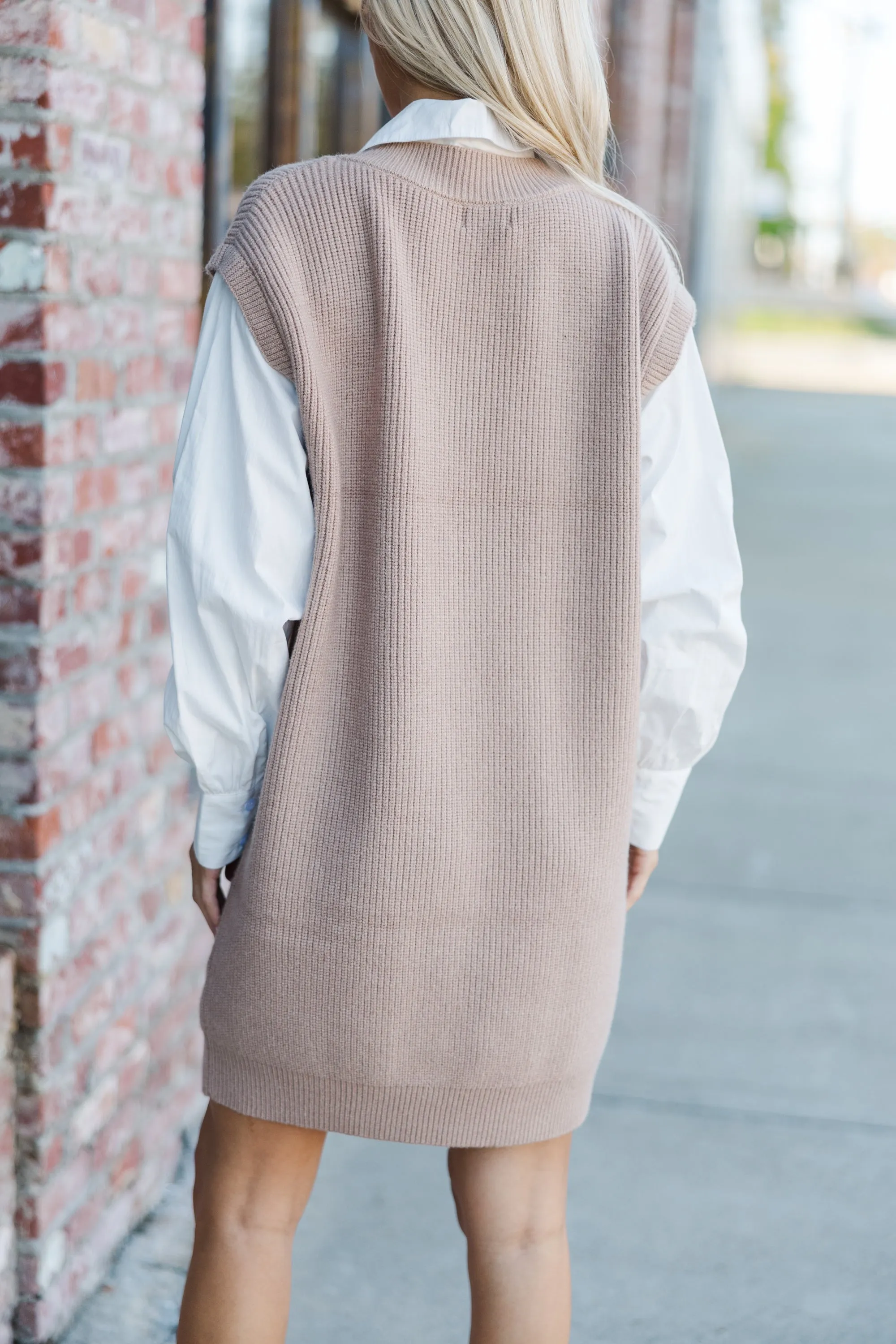 Here For You Latte Cable Knit Sweater Dress