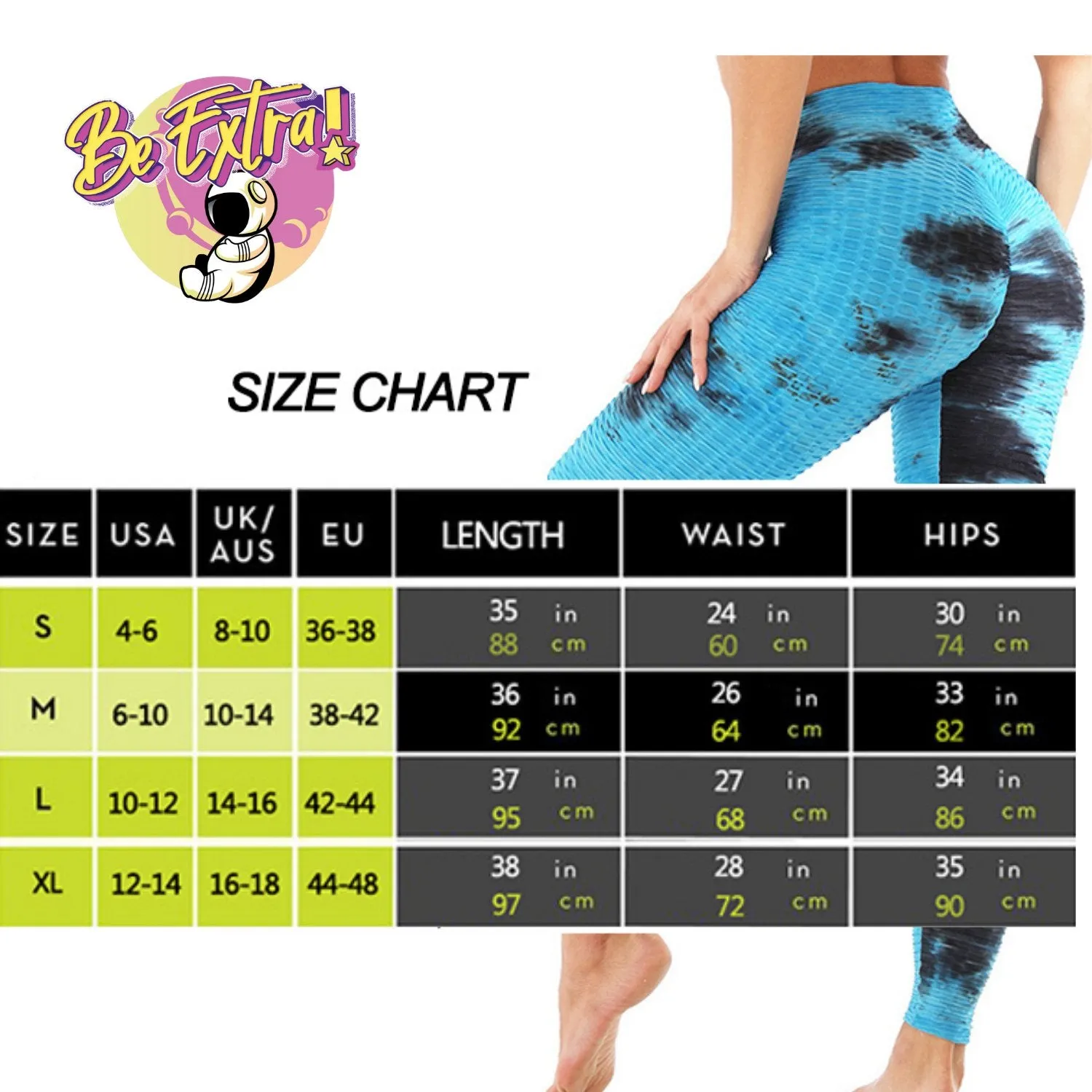 High Waist Tie Dye Butt Lifting Textured Workout Leggings (Blue/Black)