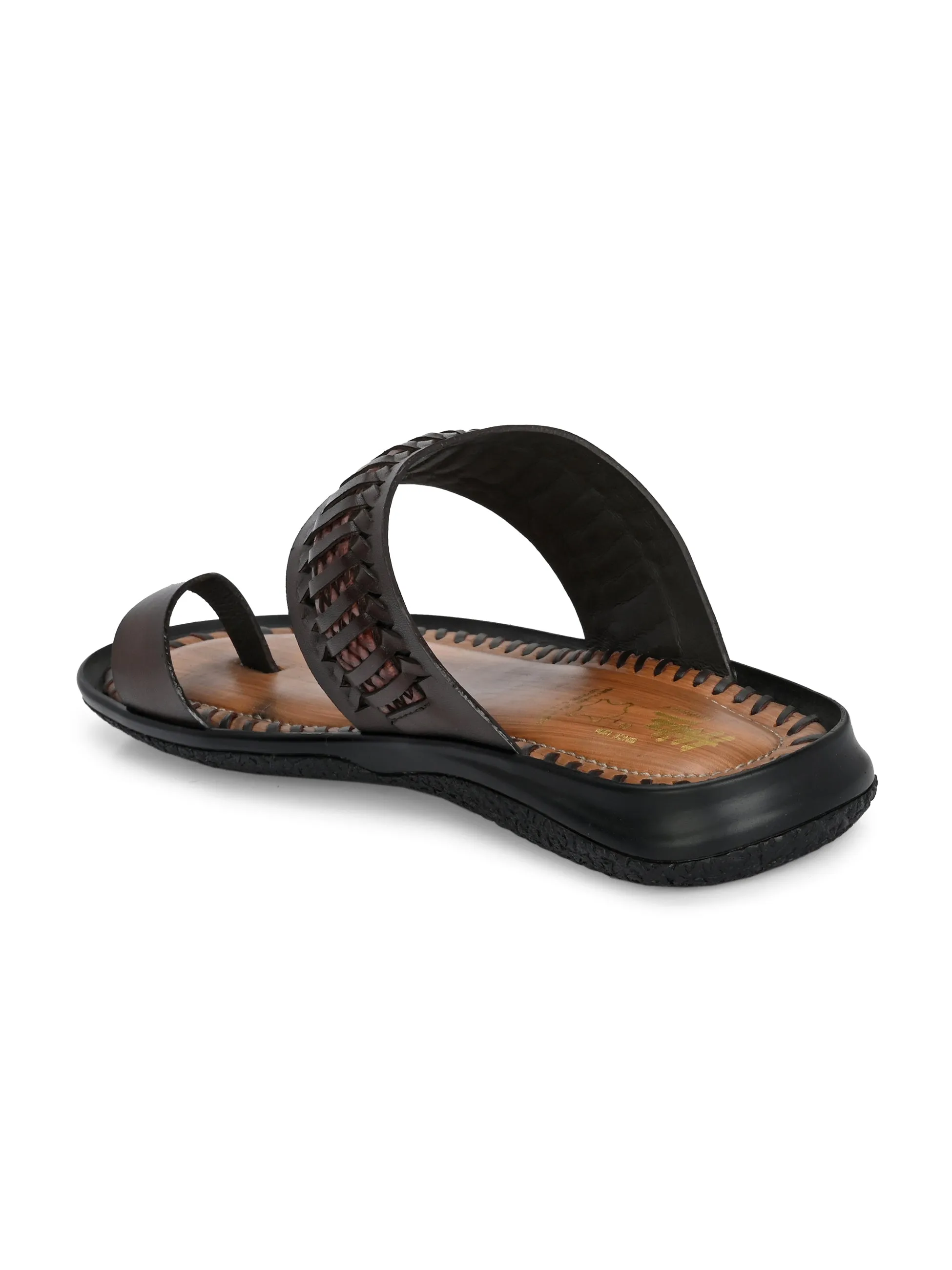 HITZ Men's Brown Leather Casual Slippers
