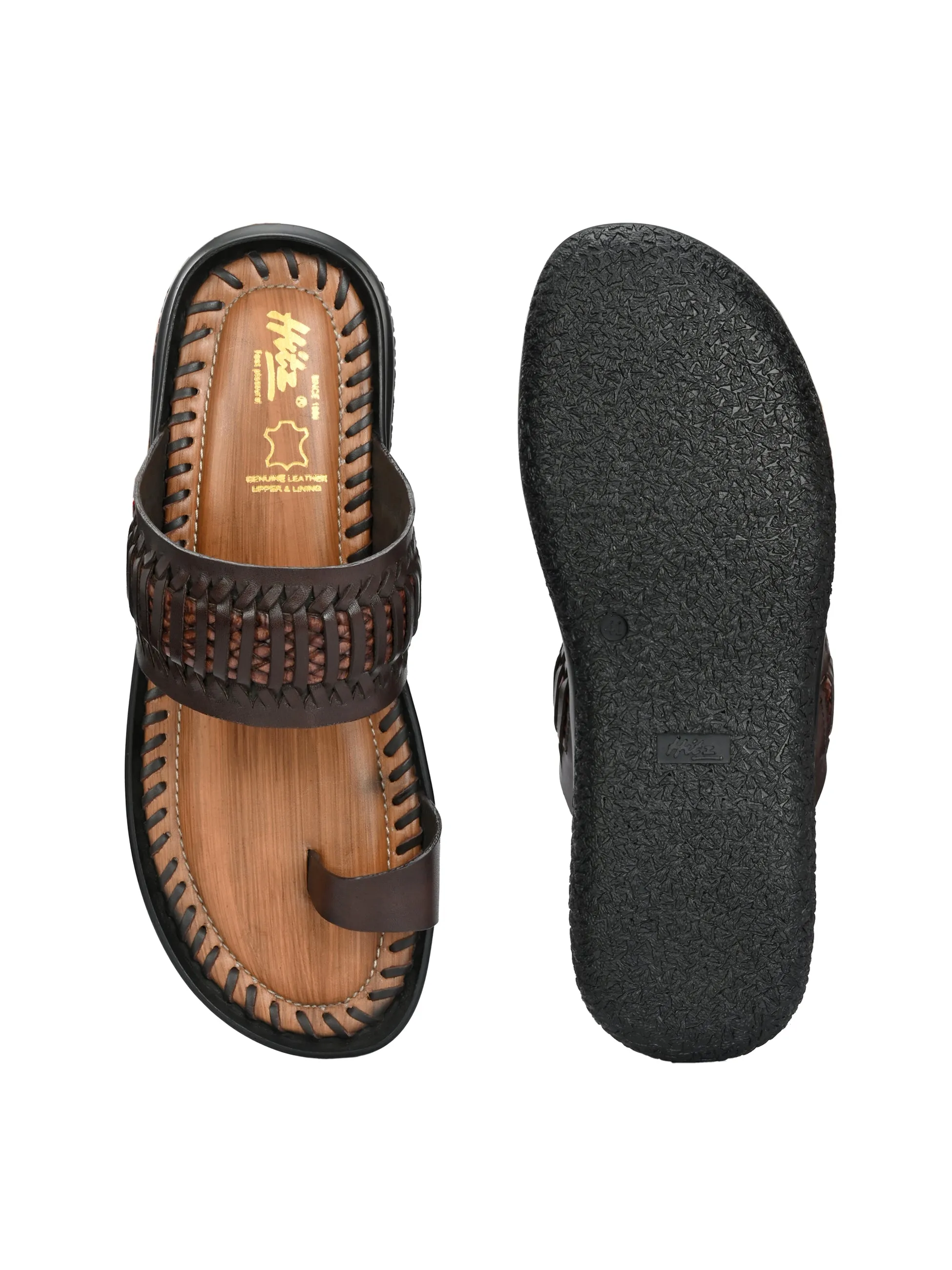 HITZ Men's Brown Leather Casual Slippers