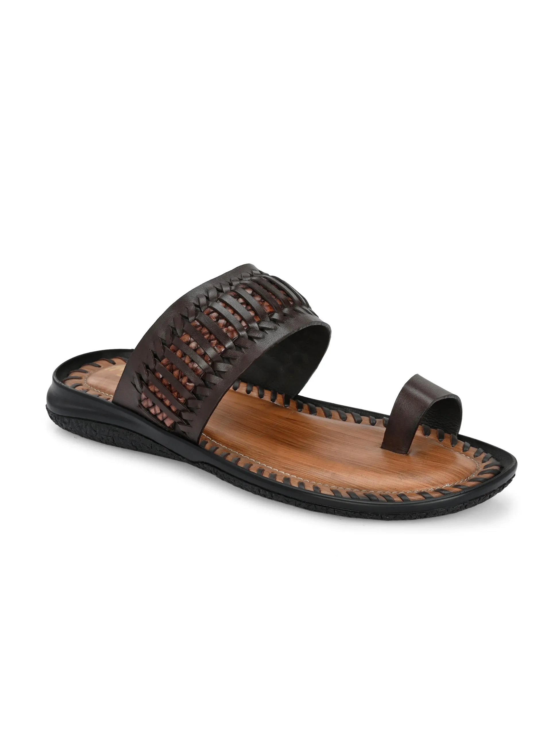 HITZ Men's Brown Leather Casual Slippers