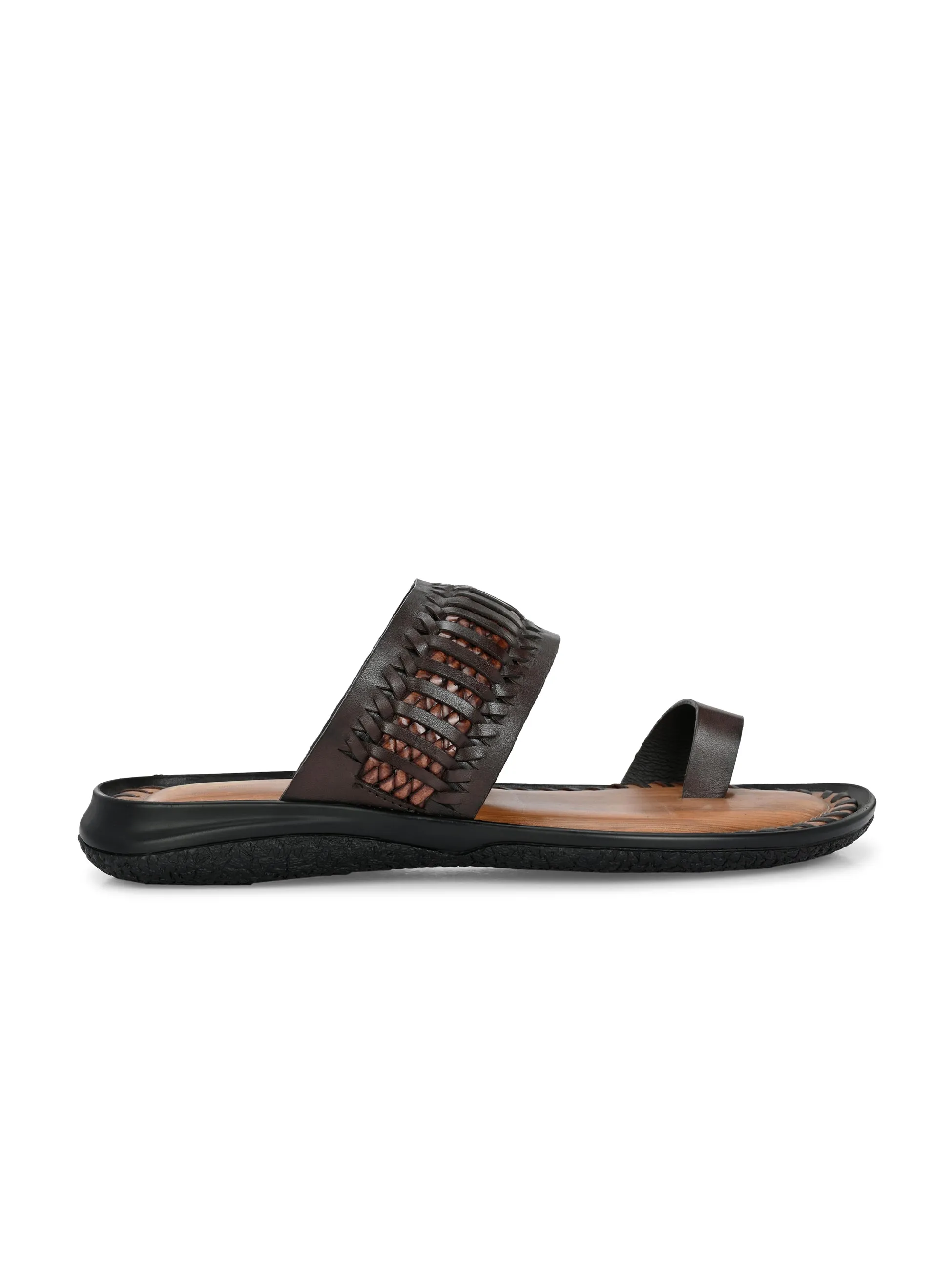 HITZ Men's Brown Leather Casual Slippers