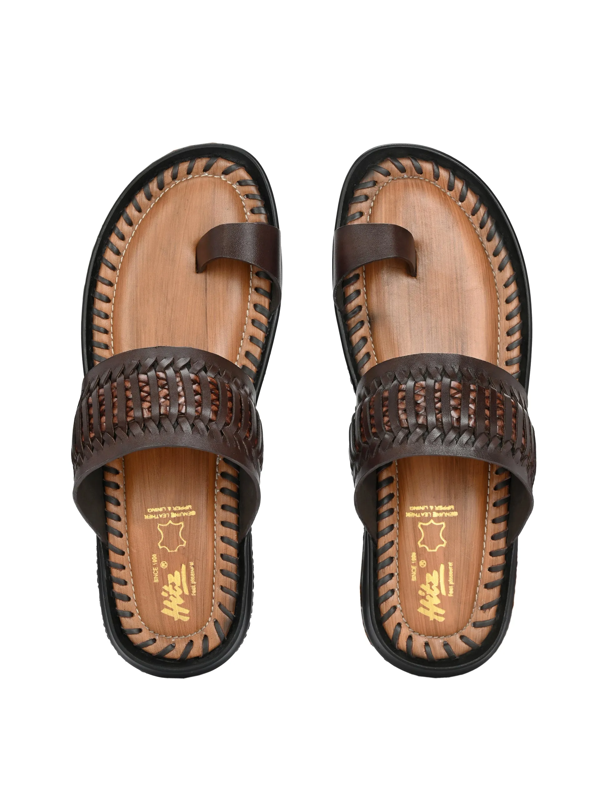 HITZ Men's Brown Leather Casual Slippers