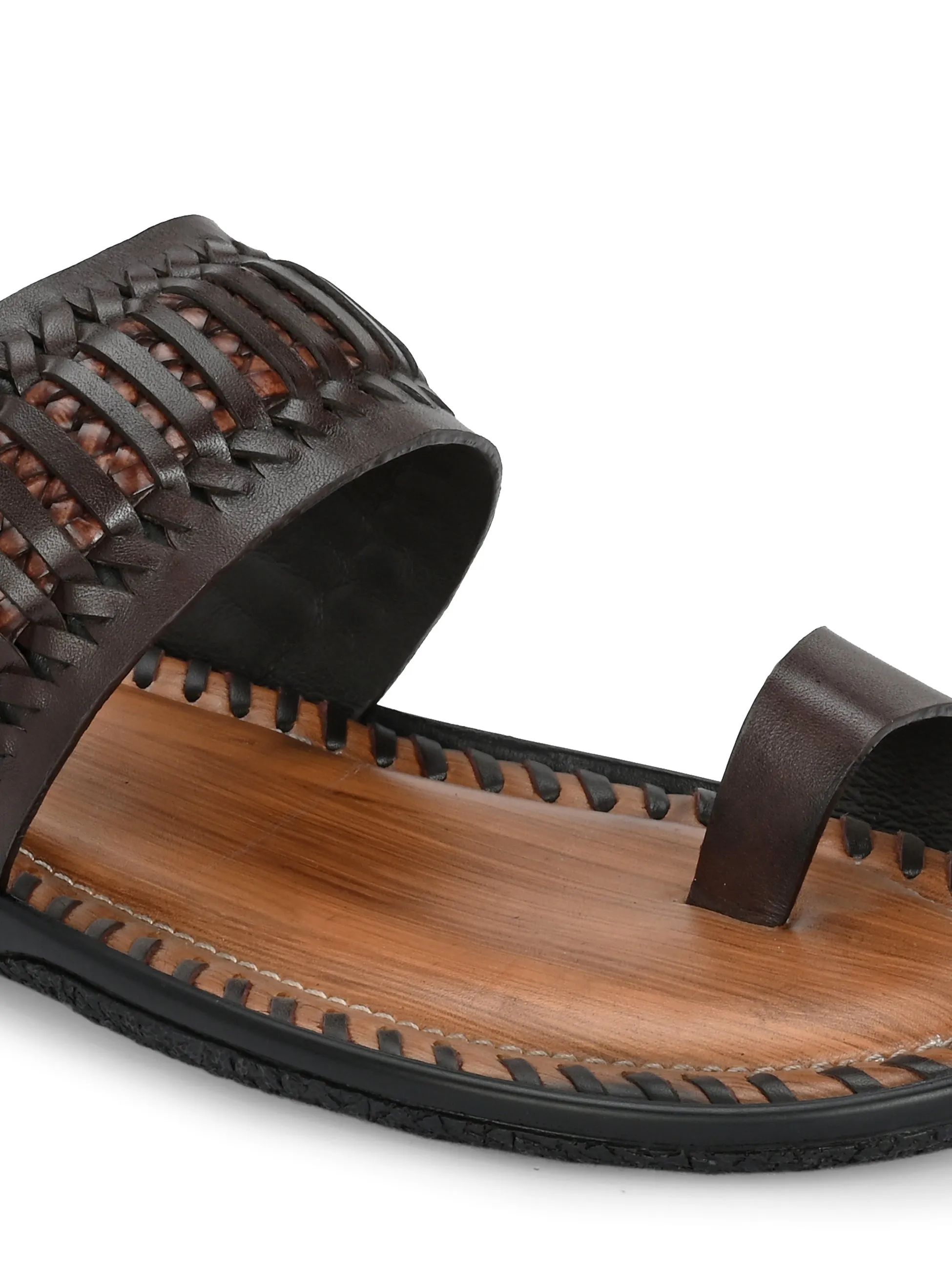HITZ Men's Brown Leather Casual Slippers