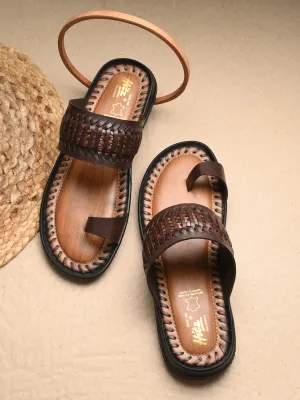 HITZ Men's Brown Leather Casual Slippers