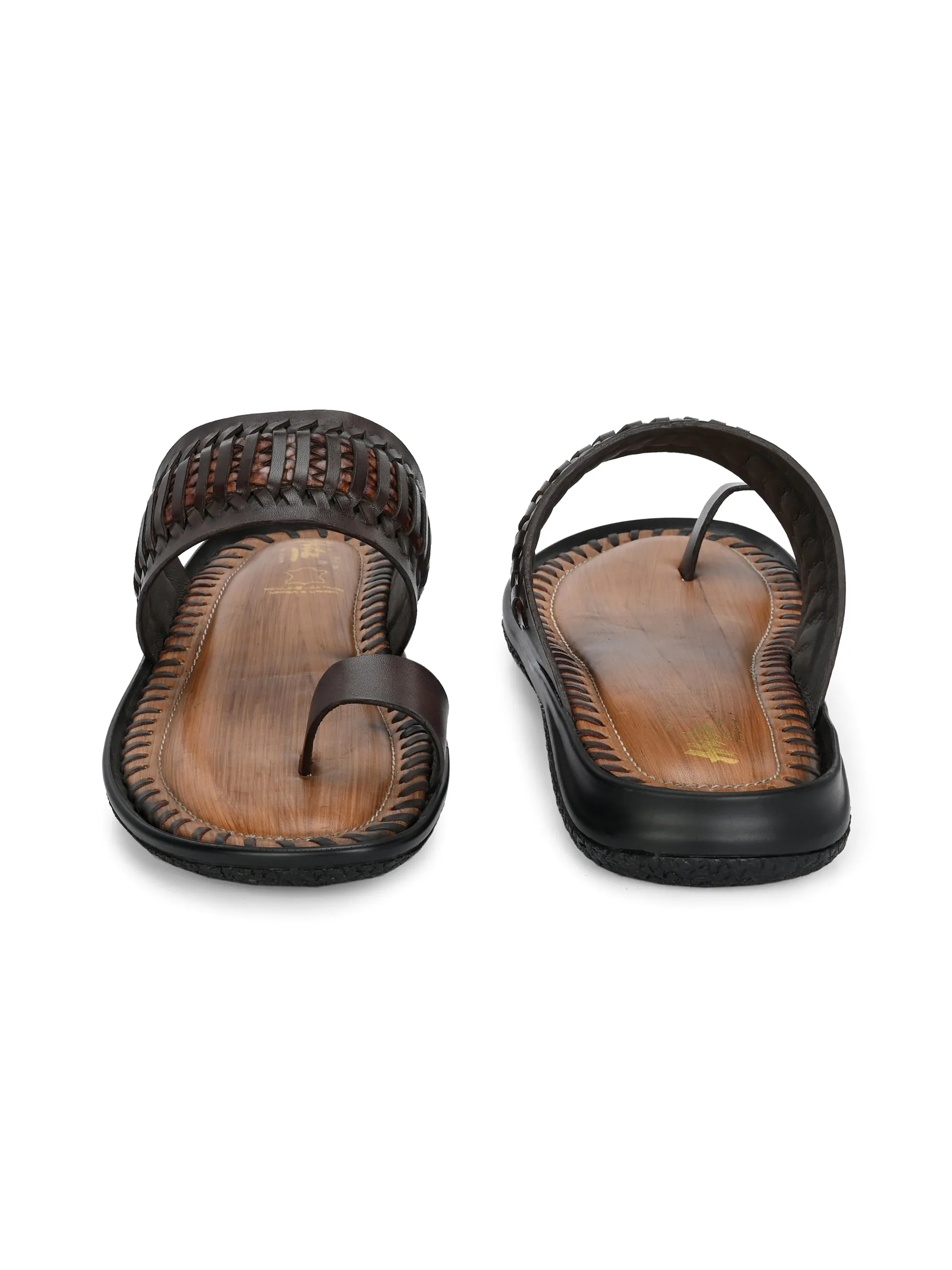 HITZ Men's Brown Leather Casual Slippers